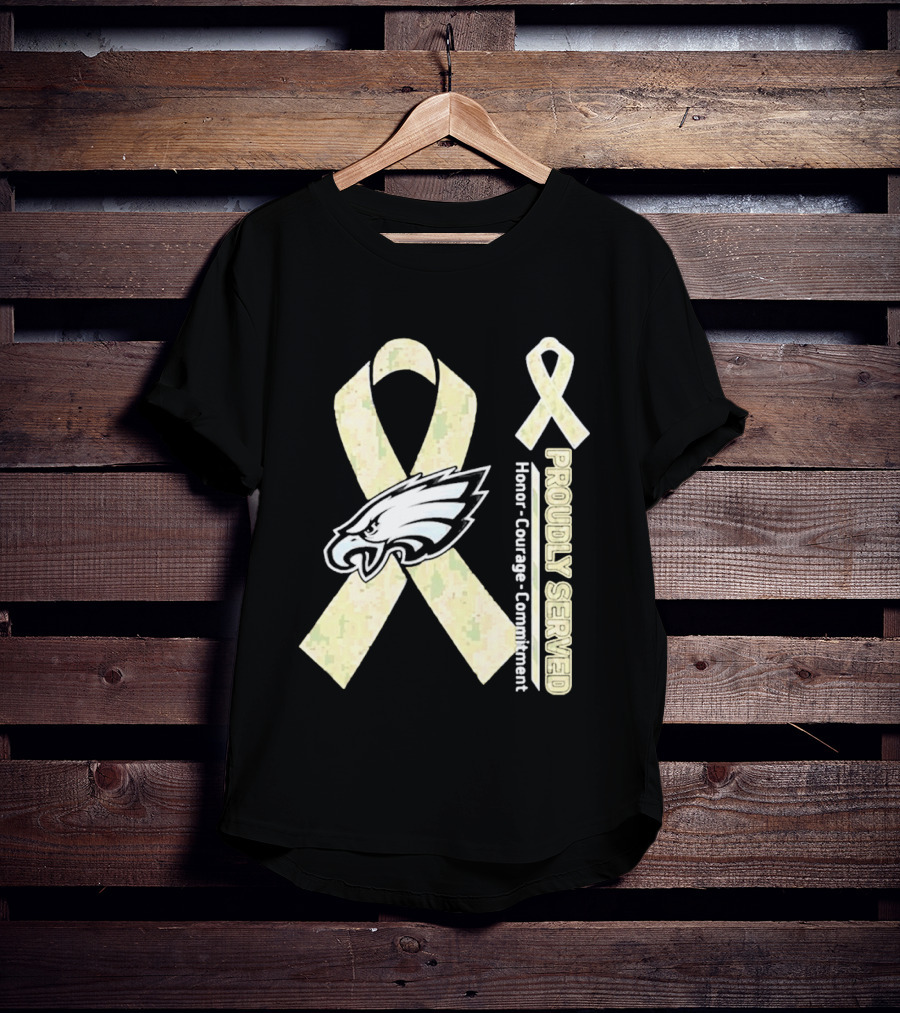 Philadelphia Eagles Proudly Served Camo Ribbon Honor Courage Commitment T-Shirt