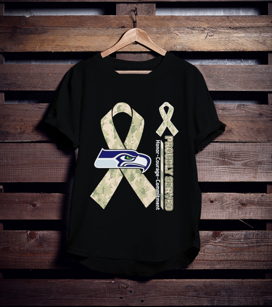 Seattle Seahawks Military Appreciation Proudly Served Honor Courage Commitment Ribbon T-Shirt