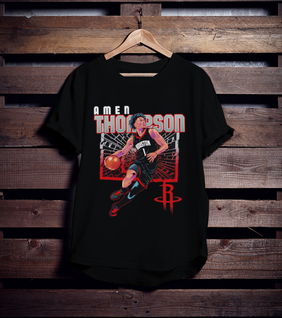 Amen Thompson 1 Houston Rockets Basketball Player Action T-Shirt