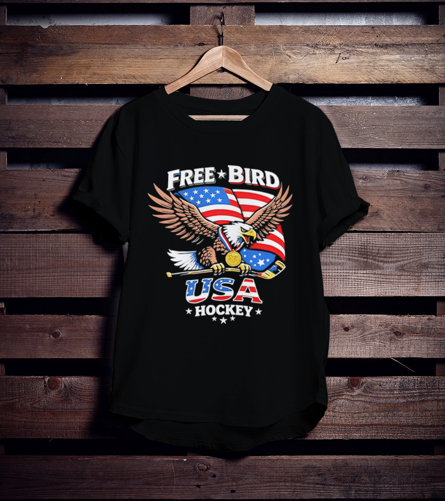 Free Bird USA Hockey Gold Medal American Eagle Iconic Sports Spirit T-Shirt