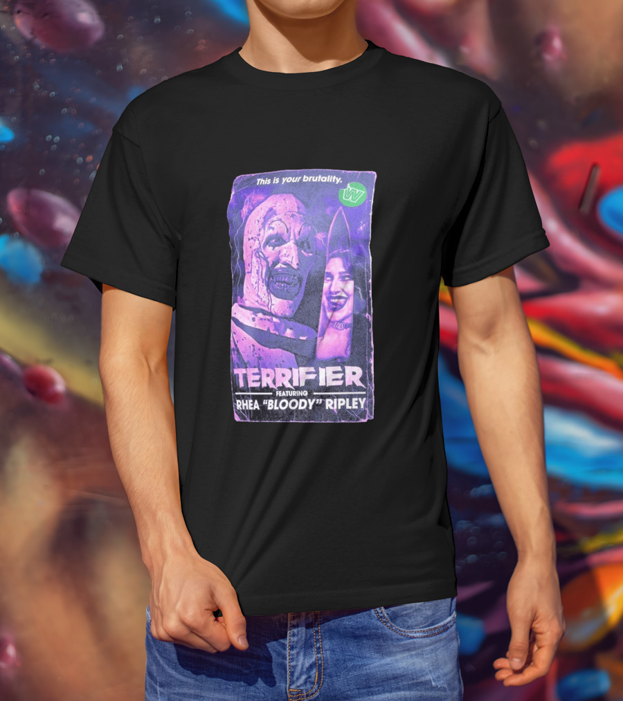 Terrifier VHS Cover This Is Your Brutality Featuring Rhea "Bloody" Ripley T-Shirt