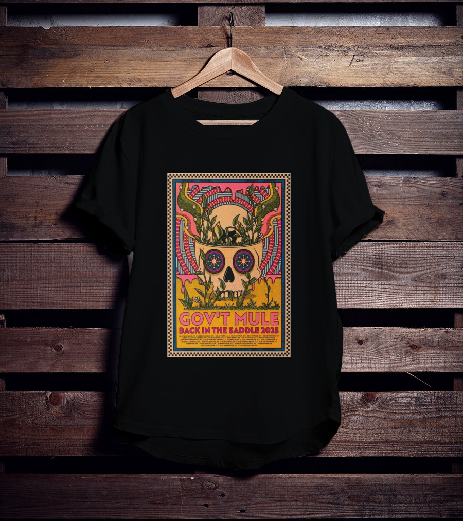 Gov't Mule 2025 Skull And Antlers Floral Concert T-Shirt