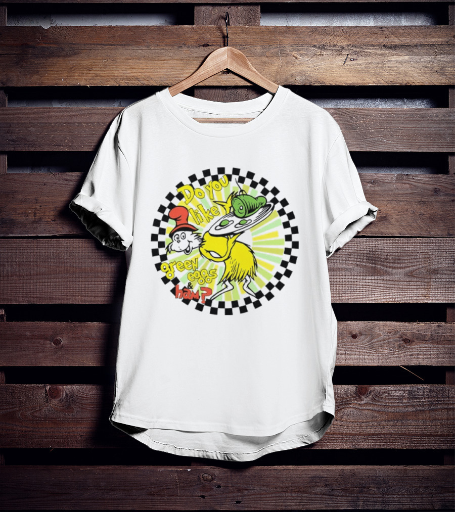 Dr Seuss Do You Like Green Eggs And Ham Yellow Character Red Hat Fan T-Shirt