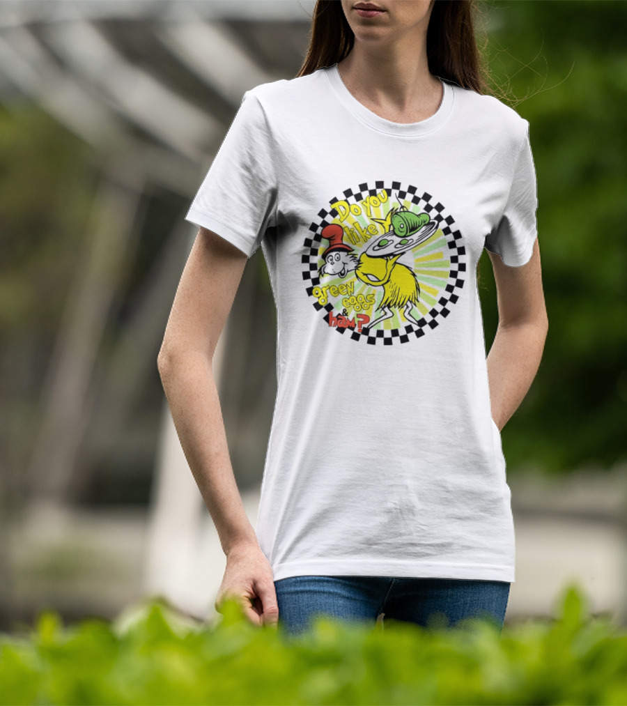 Dr Seuss Do You Like Green Eggs And Ham Yellow Character Red Hat Fan T-Shirt