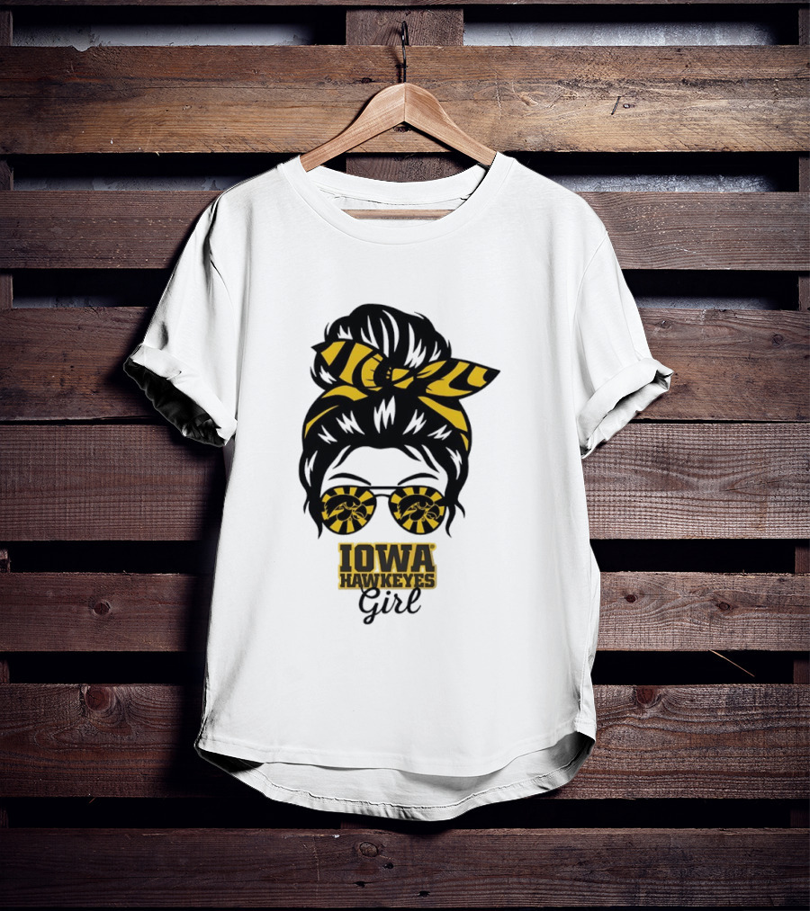 Iowa Hawkeyes Girl Sunglasses Messy Bun Headband T-Shirt
