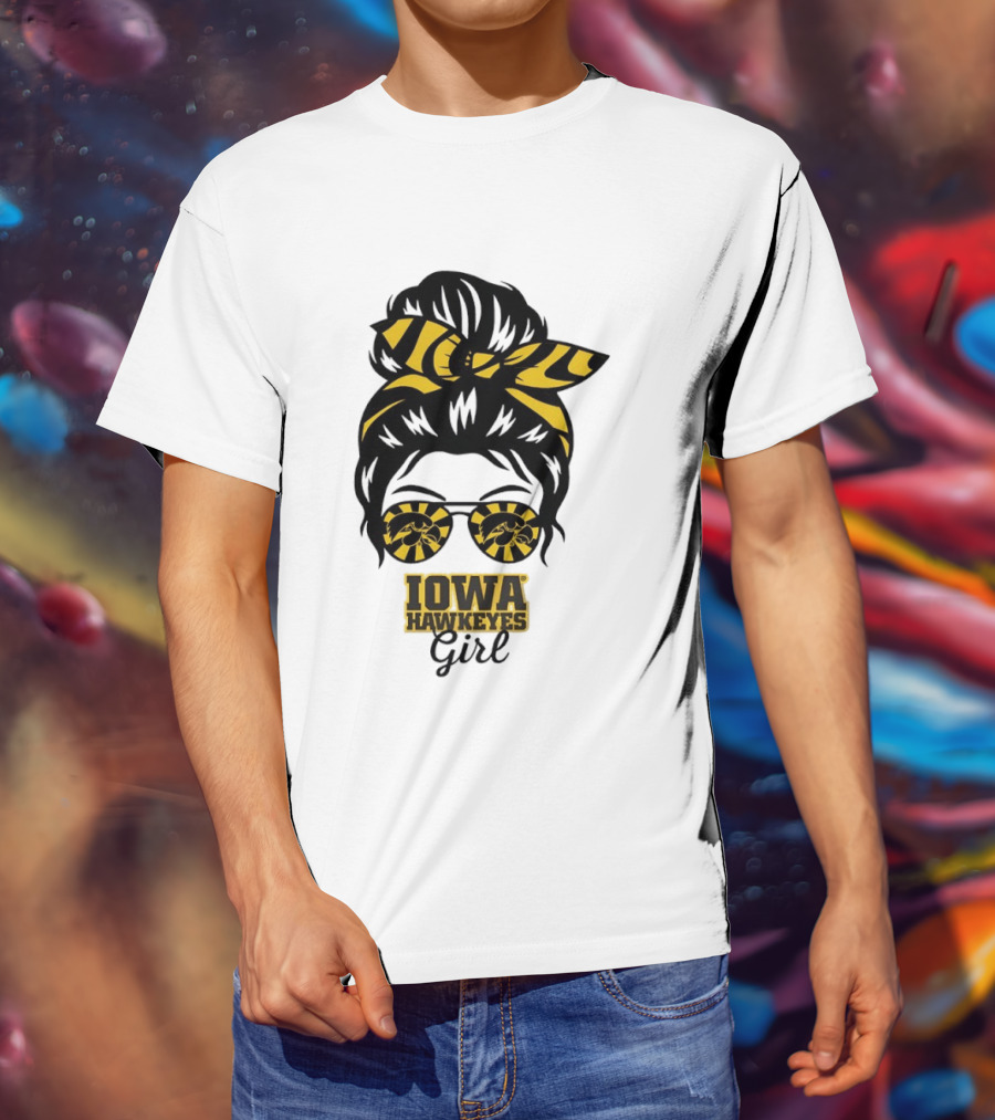 Iowa Hawkeyes Girl Sunglasses Messy Bun Headband T-Shirt