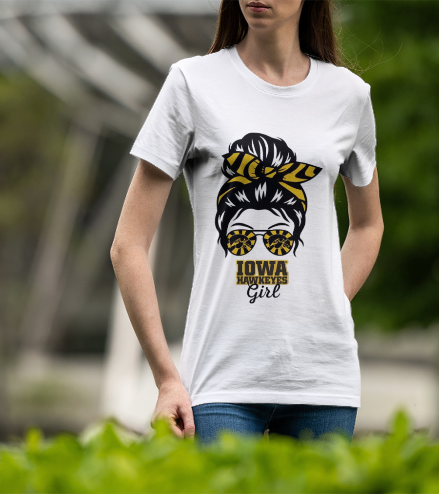 Iowa Hawkeyes Girl Sunglasses Messy Bun Headband T-Shirt