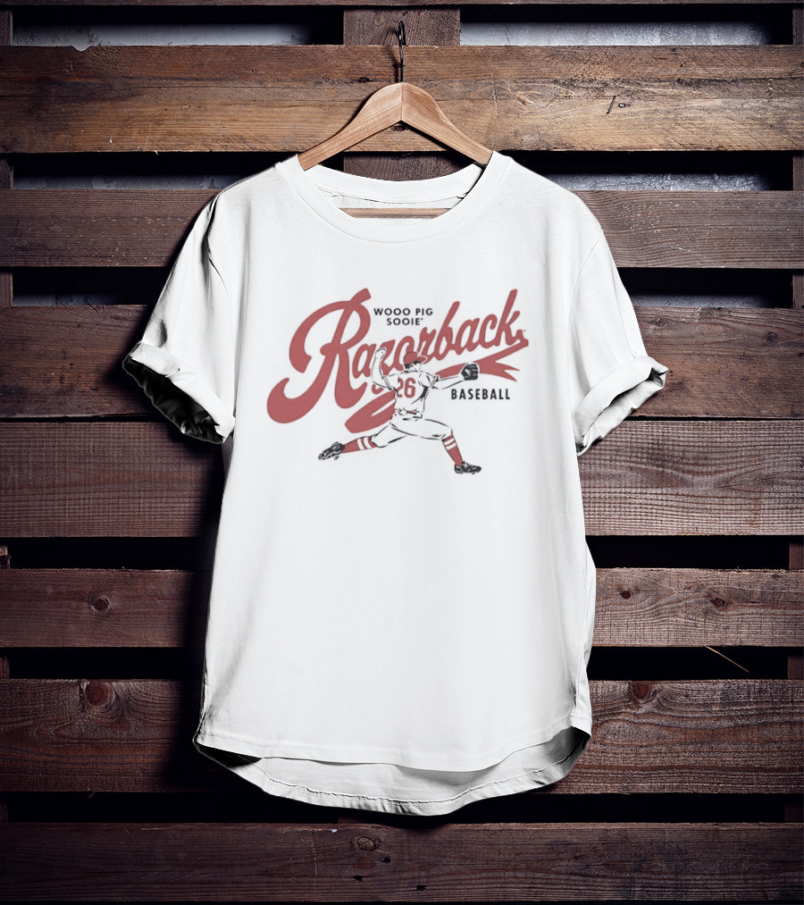 Tate McGuire 26 Arkansas Razorbacks Baseball Woo Pig Sooie T-Shirt