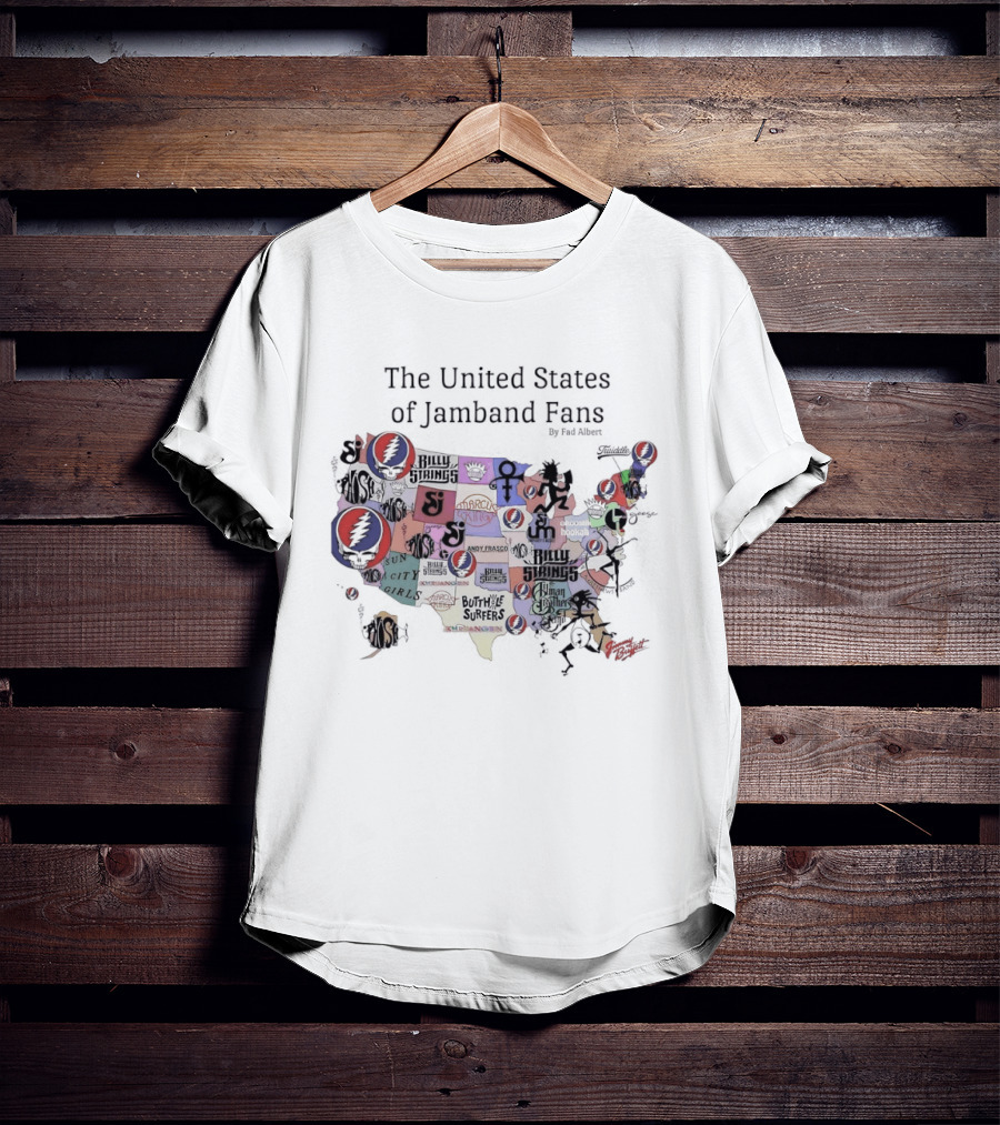The United States Of Jamband Fans State Map Peeking Characters T-Shirt