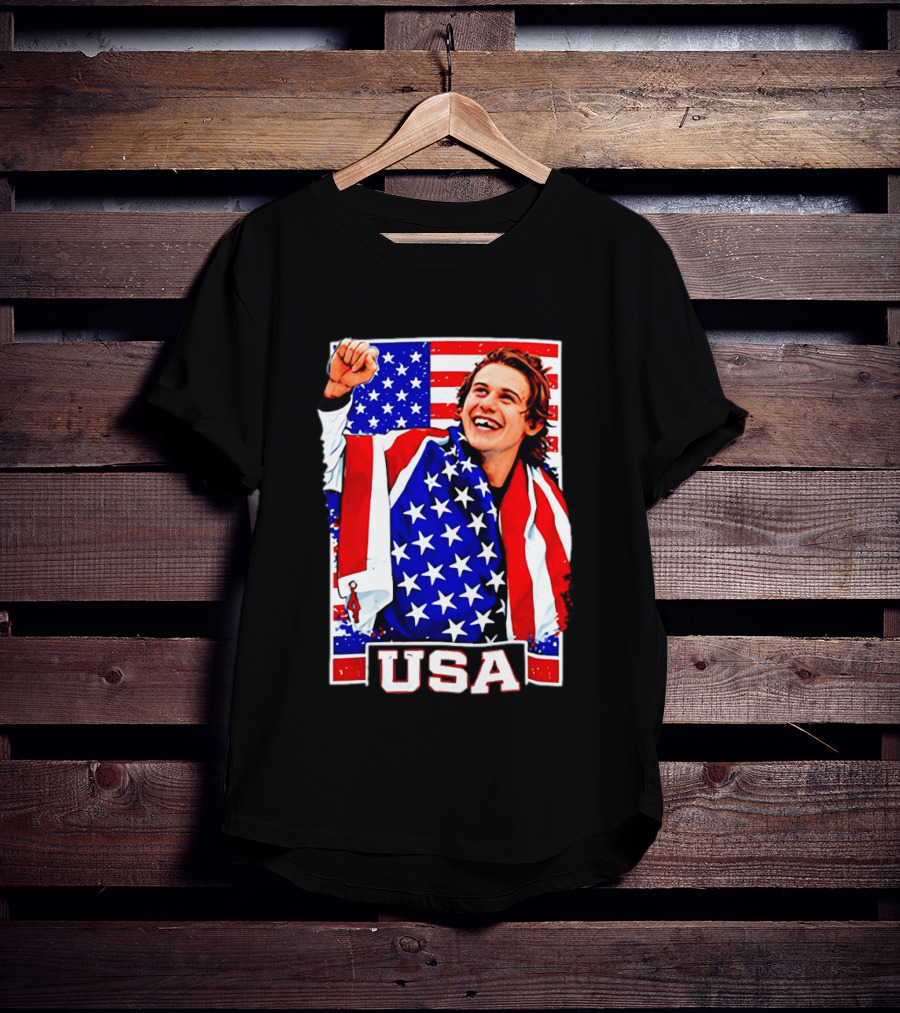 USA Flag Jack Hughes Olympic Hockey 2026 Golden Goal Celebration T-Shirt