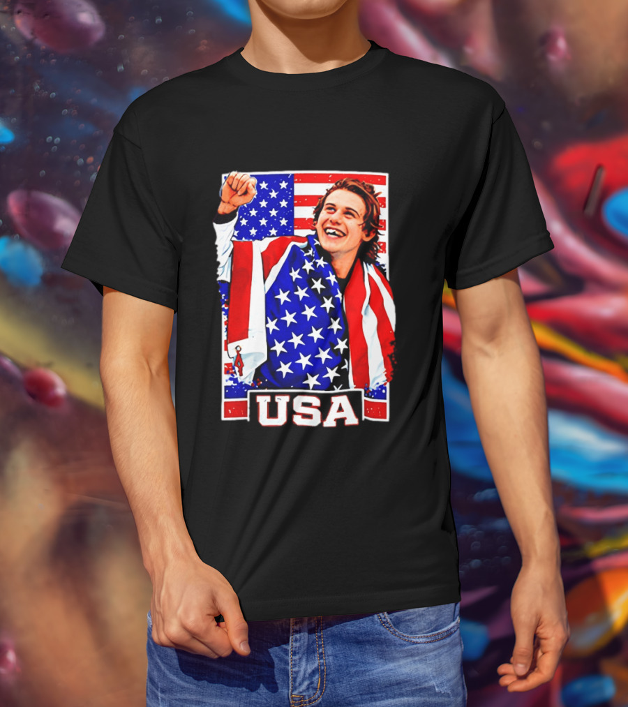 USA Flag Jack Hughes Olympic Hockey 2026 Golden Goal Celebration T-Shirt