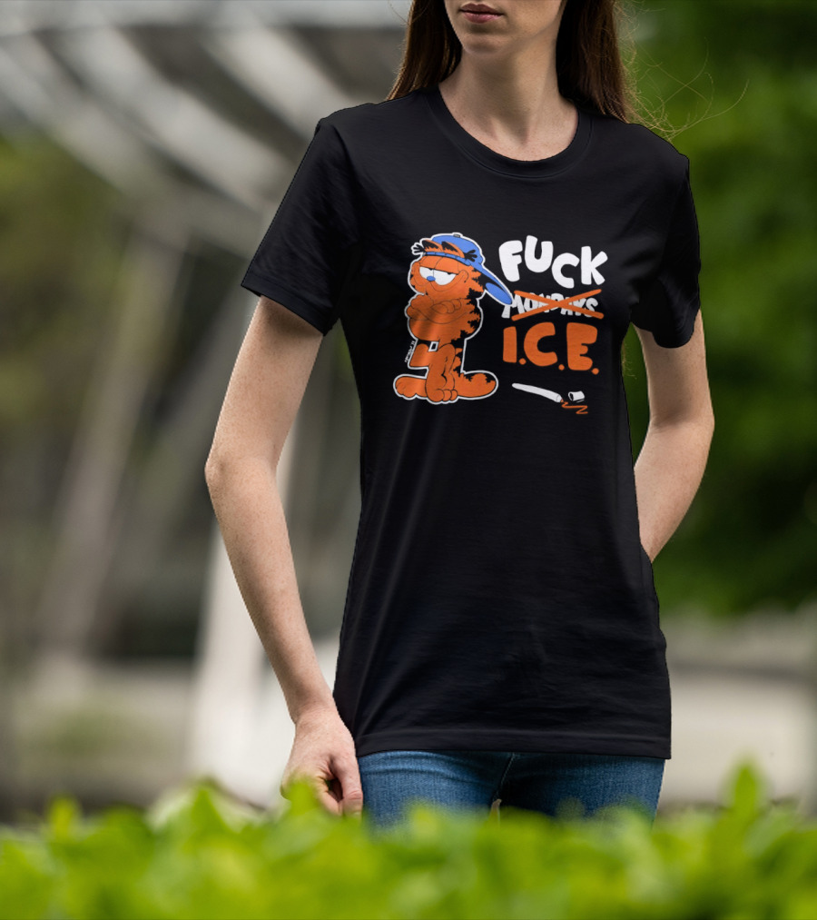 F*** ICE Orange Cat With Blue Hat T-Shirt