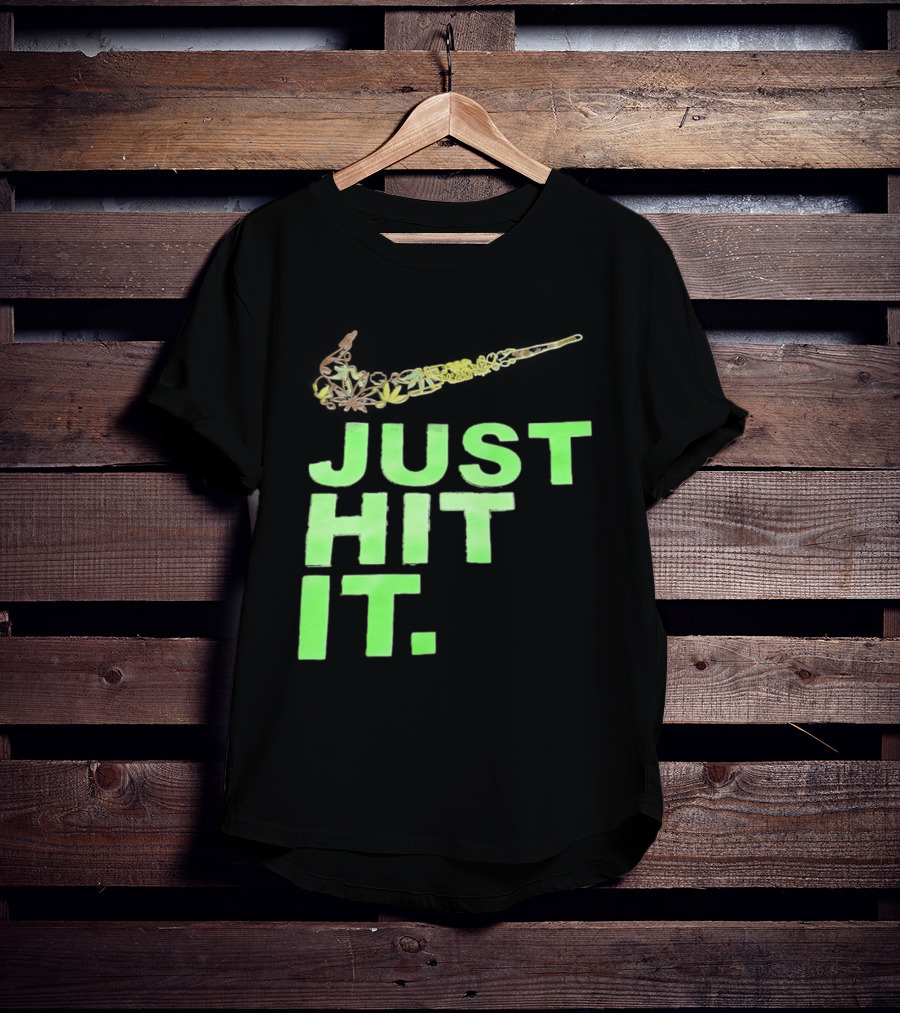 Just Hit It Classic Swoosh Flaming Bat Baseball T-Shirt