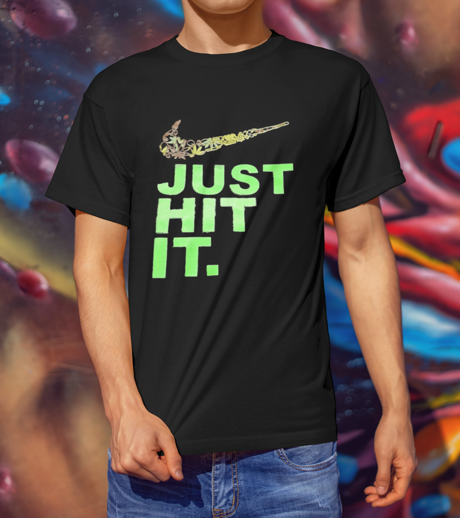 Just Hit It Classic Swoosh Flaming Bat Baseball T-Shirt