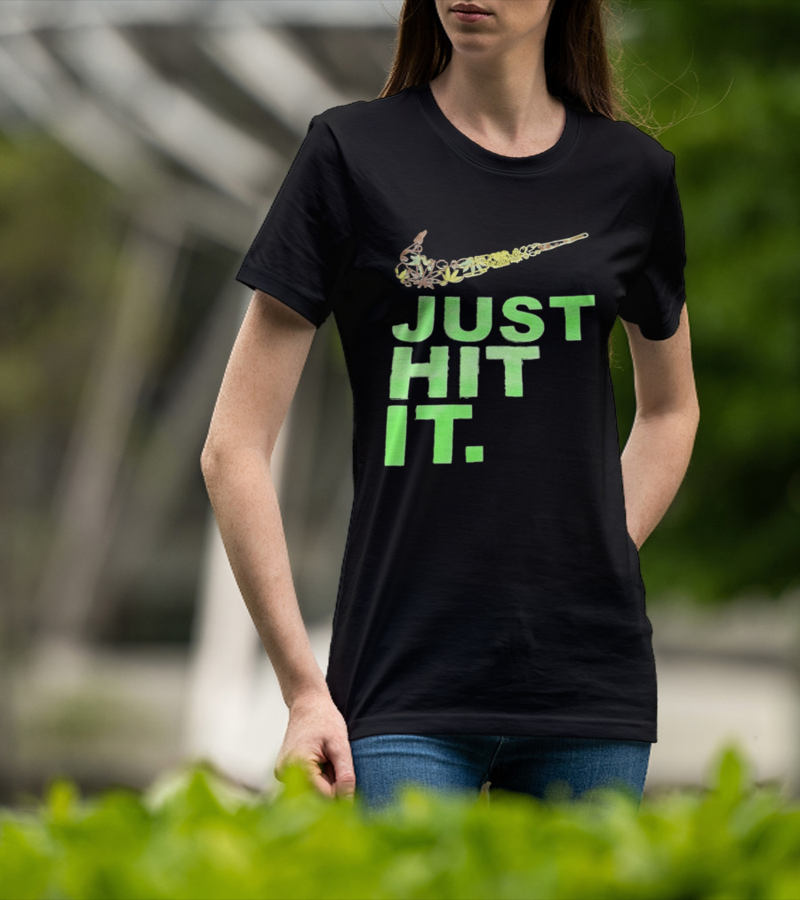 Just Hit It Classic Swoosh Flaming Bat Baseball T-Shirt