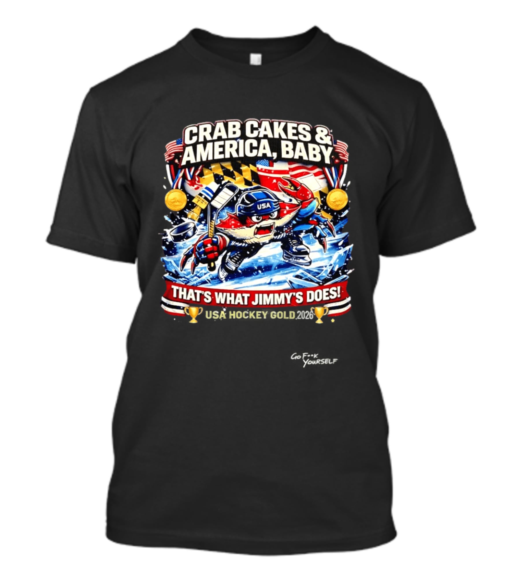 Crab Cakes And America Baby USA Hockey Gold 2026 That's What Jimmy's Does T-Shirt