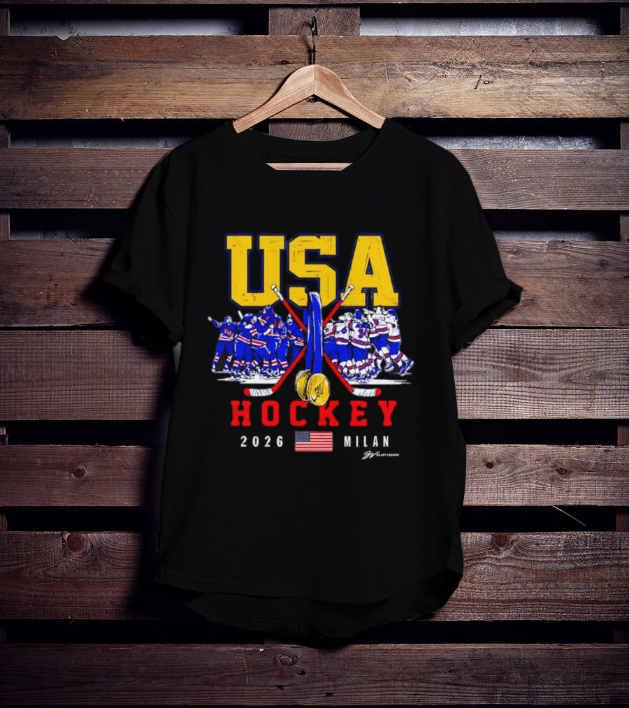 USA Hockey Team 2026 Gold Medal Milan Olympics Celebration USA Flag T-Shirt