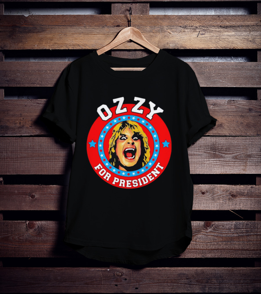 Ozzy Osbourne For President Campaign Circle With Stars And Screaming Expression T-Shirt