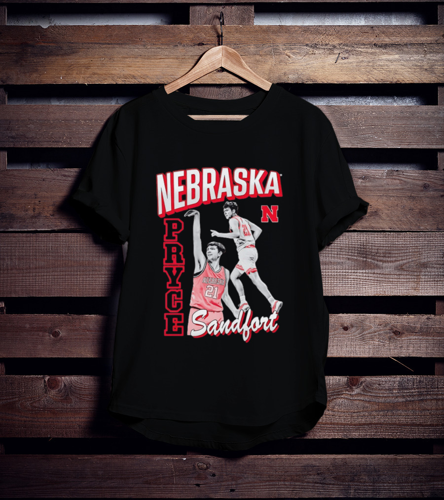 Pryce Sandfort 21 Nebraska Cornhuskers Basketball Team Iconic Red Jersey T-Shirt