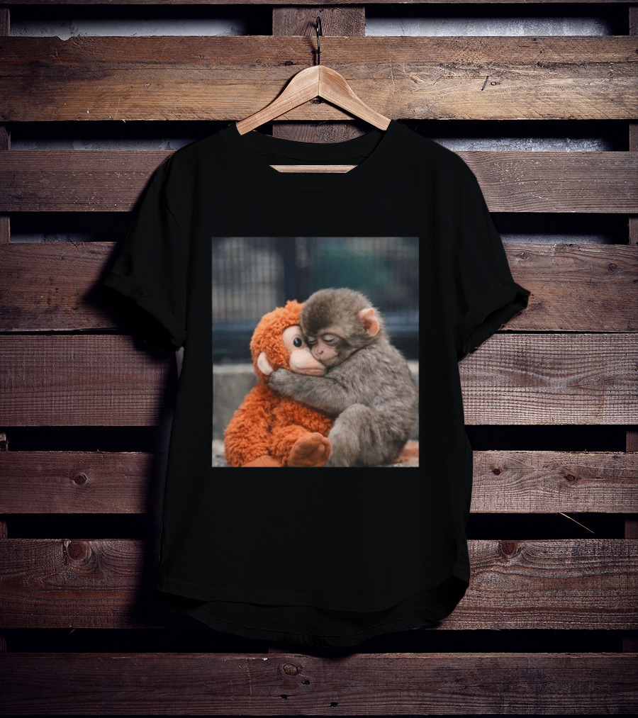 Punch Monkey Cute Baby Monkey Hugging Stuffed Toy T-Shirt