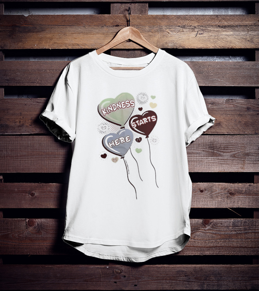 Kindness Starts Here Heart Balloons Colorful Positive Message T-Shirt