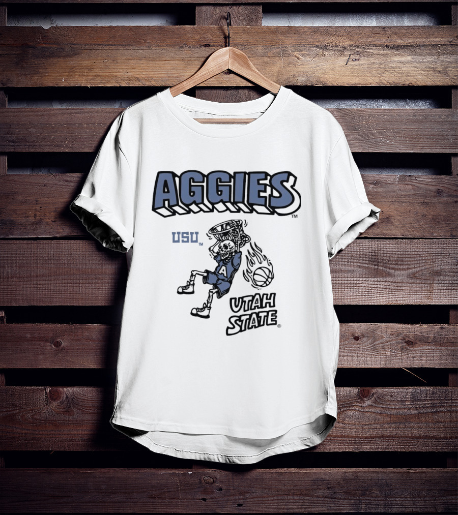 Utah State Aggies Skeleton USU Basketball Dunk T-Shirt