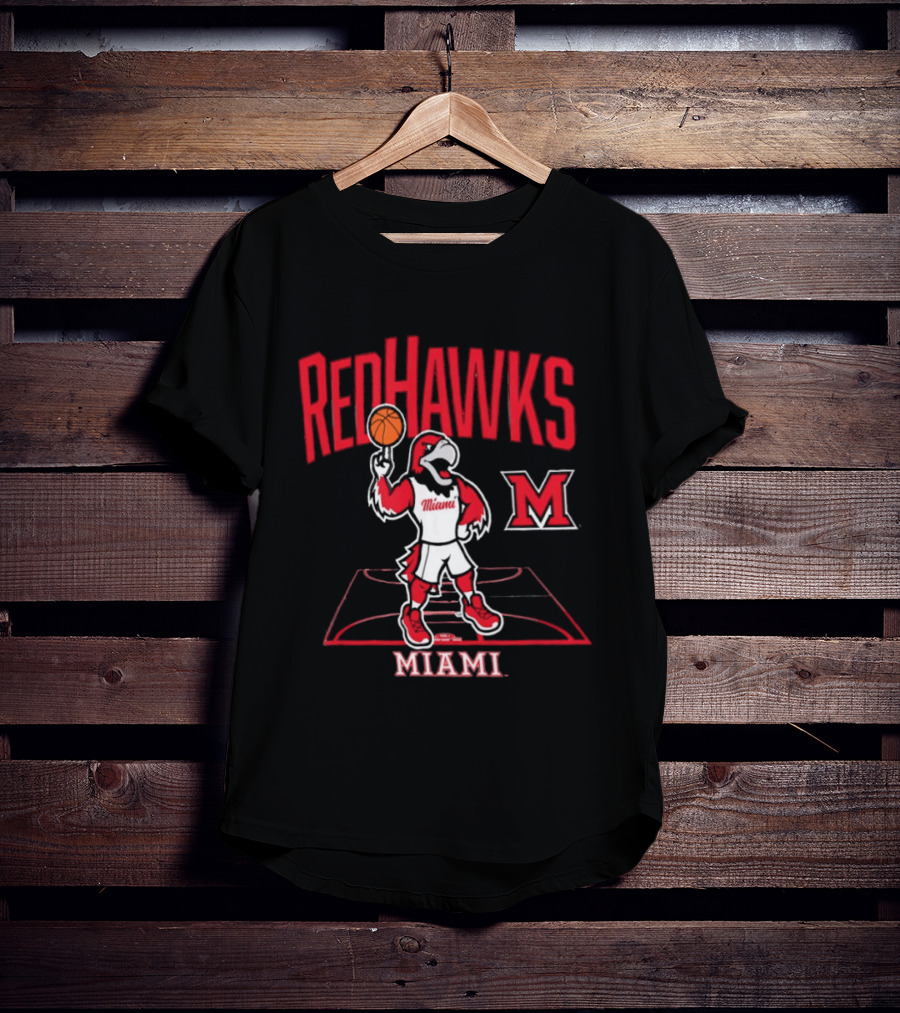 Miami RedHawks Basketball Mascot Court T-Shirt