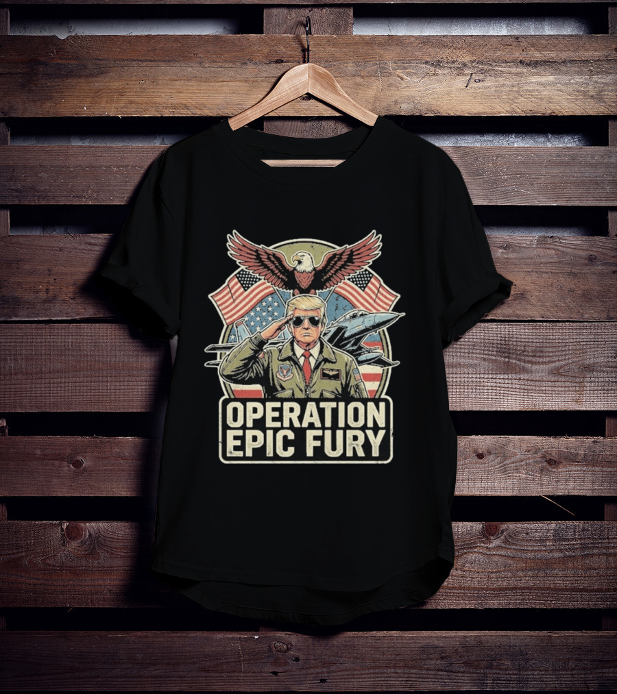 Operation Epic Fury American Flag Eagle Wings Salute Jet T-Shirt