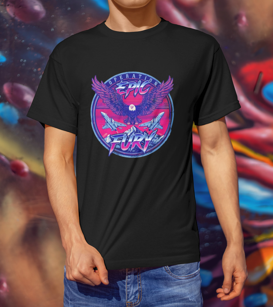 Operation Epic Fury Eagle Fighter Jets Mountain Circle T-Shirt