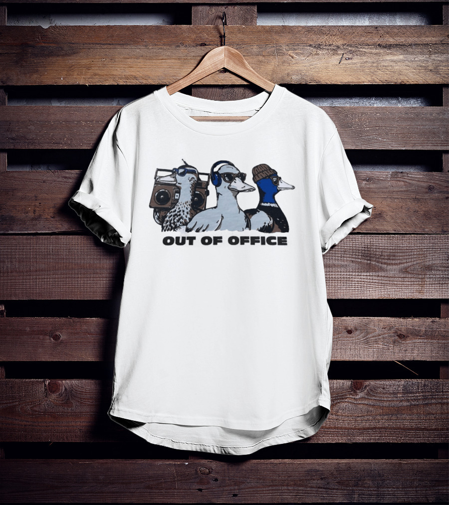 Out Of Office Ducks With Boom Box Headphones Beanie Sunglasses T-Shirt