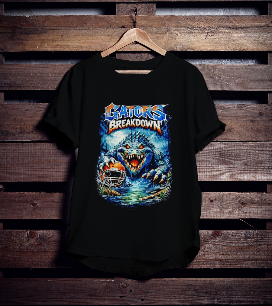Gators Breakdown Swamp Metal Alligator With Football Helmet And Lightning T-Shirt