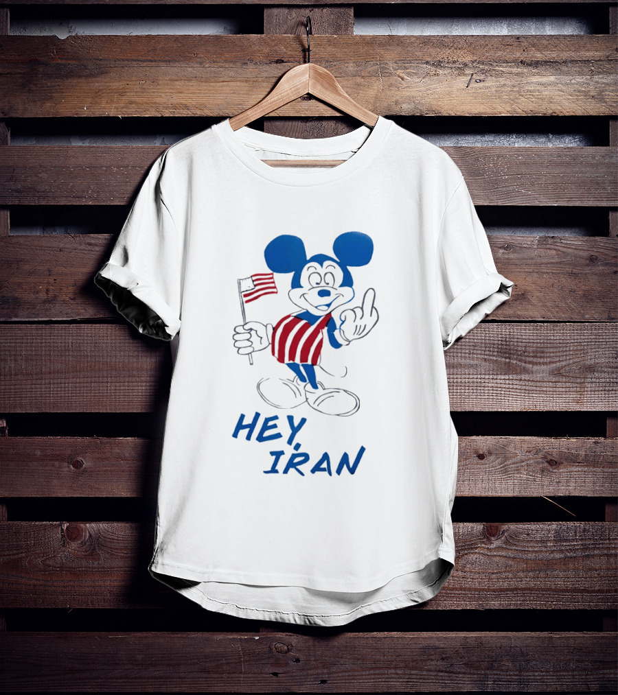 Mickey Mouse Hey Iran Middle Finger USA Flag T-Shirt
