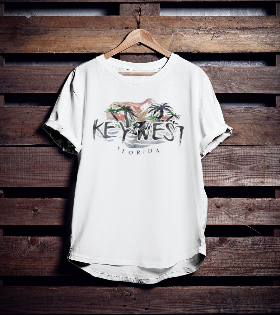 Key West Florida Sunset Palms Graphic Ocean Waves T-Shirt
