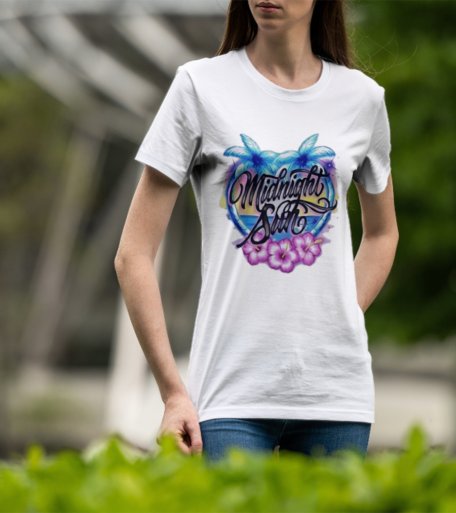 Midnight Sun Tropical Vibes Palm Trees And Hibiscus T-Shirt