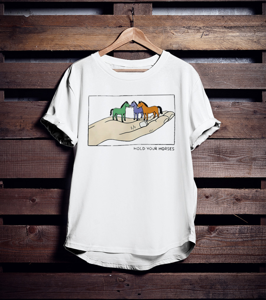 Hold Your Horses Cartoon Art Handful Of Colorful Miniature Horses T-Shirt