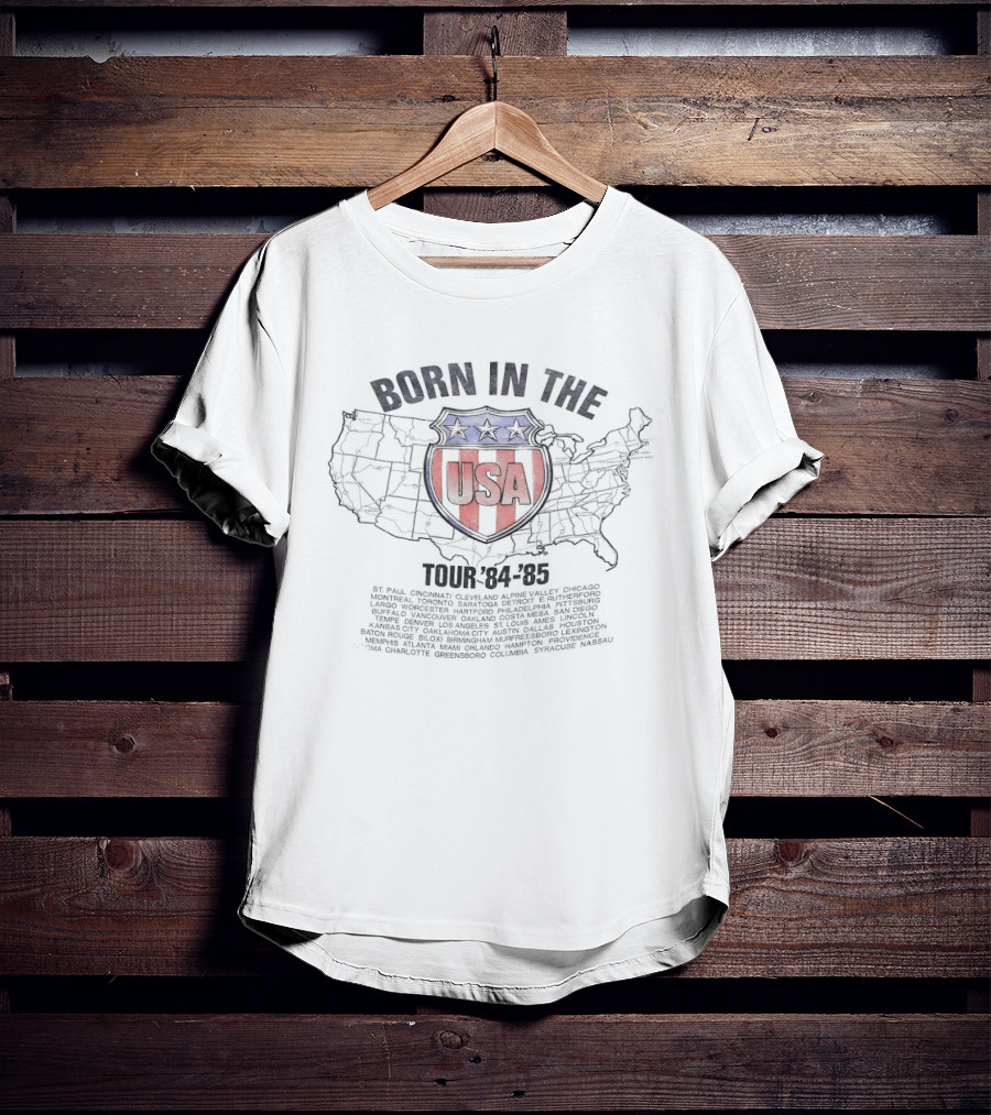 Born In The USA Tour 84 85 Map USA Shield T-Shirt