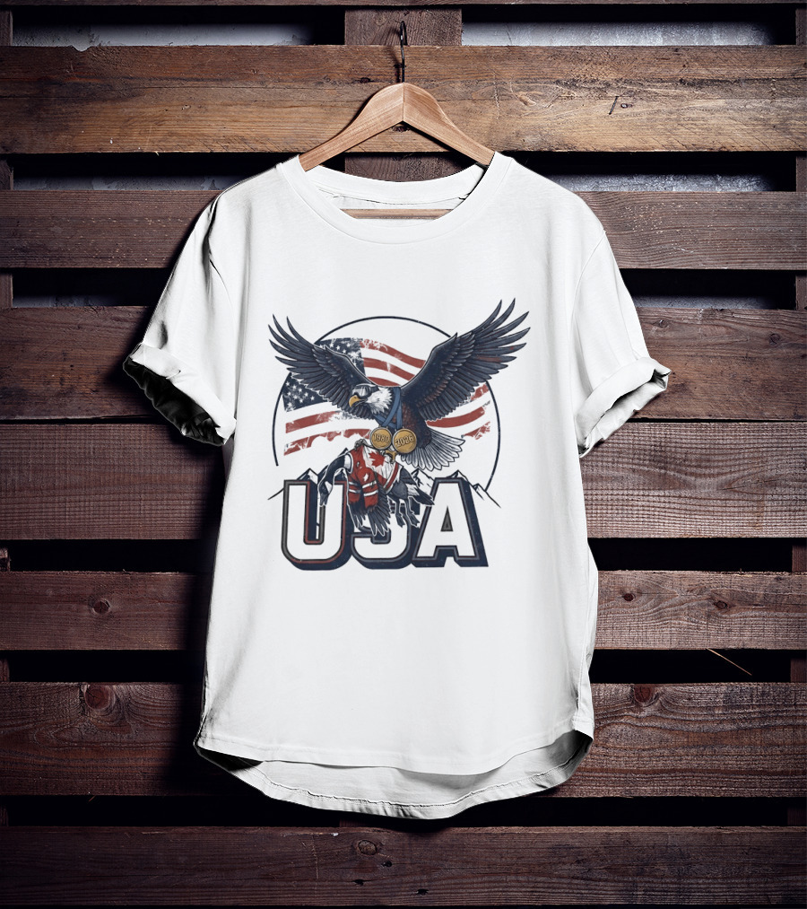 USA Eagle Ice Hockey Olympic Medals 1980 2026 American Flag T-Shirt