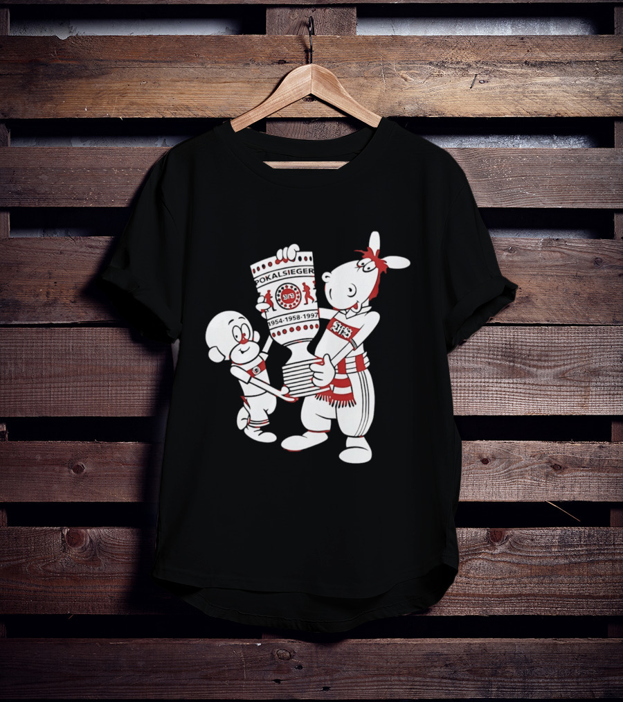 VfB Pokal Affle Und Pferdle Cartoon Celebrating Trophy T-Shirt