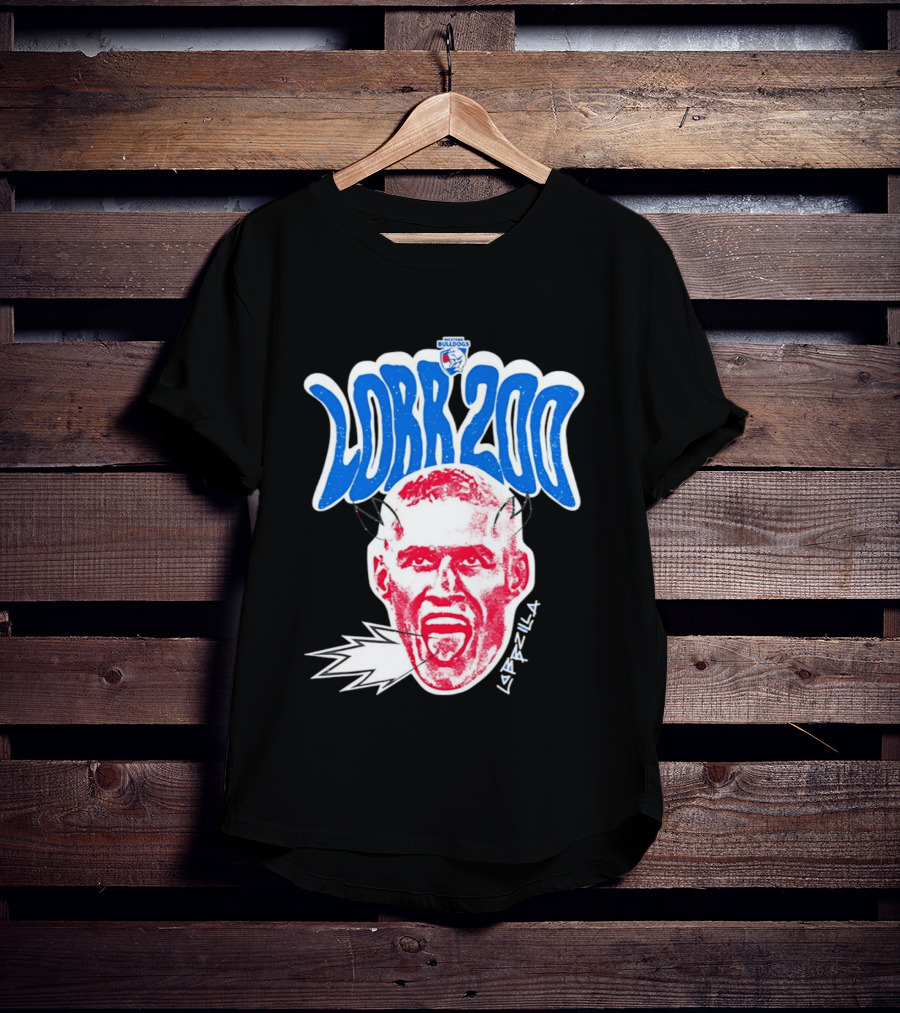 Western Bulldogs Lobb 200 Games Lobbzilla Big Head T-Shirt