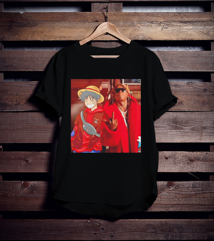 Lil Gum Monkey D. Luffy And Rapper Red Coat Outfit Fusion T-Shirt