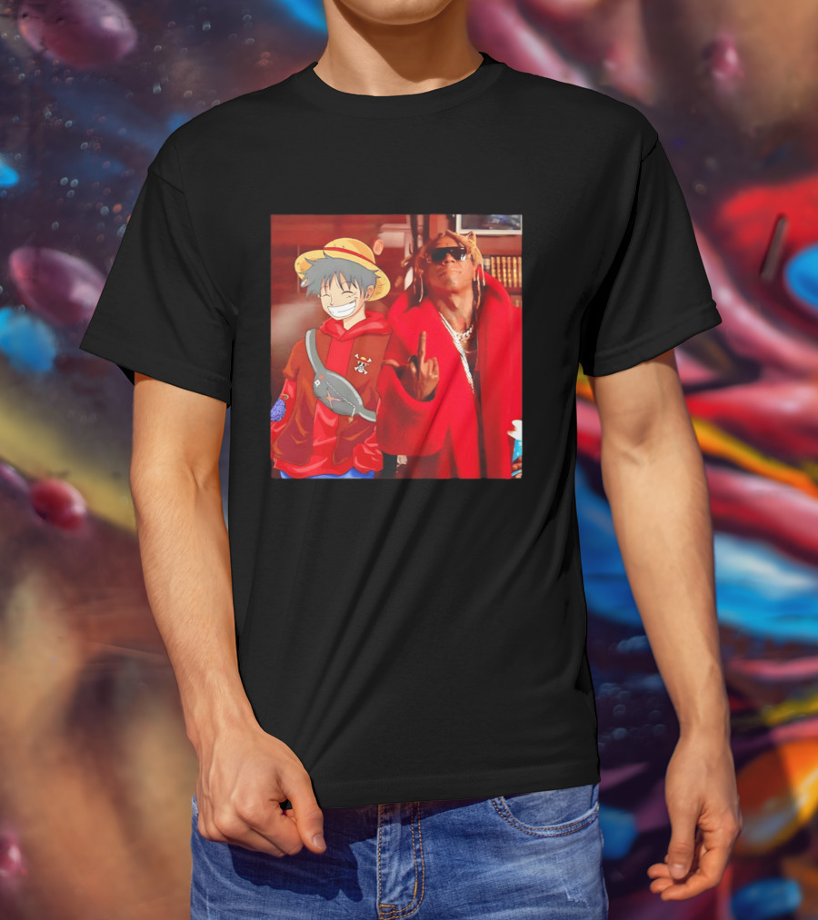 Lil Gum Monkey D. Luffy And Rapper Red Coat Outfit Fusion T-Shirt