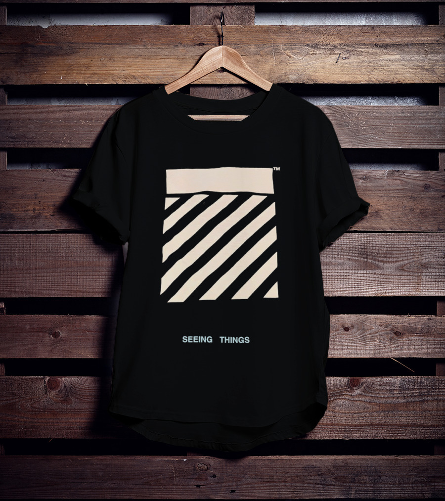 Off White Seeing Things Beige Diagonal Stripes T-Shirt