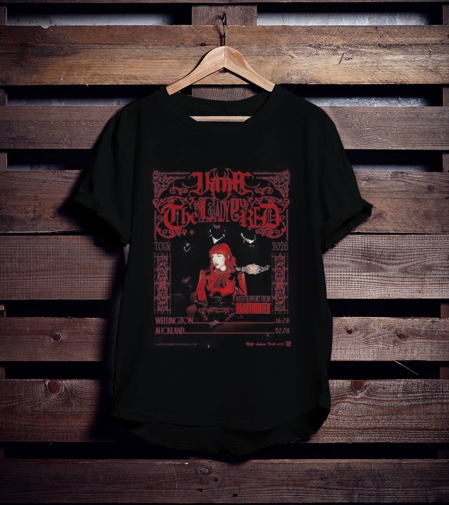 Vana The Lady In Red Tour 2026 New Zealand Wellington Auckland March 16 20 T-Shirt