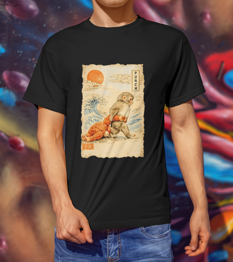 Punch Monkey Ukiyo E Wave Sun Kanji T-Shirt