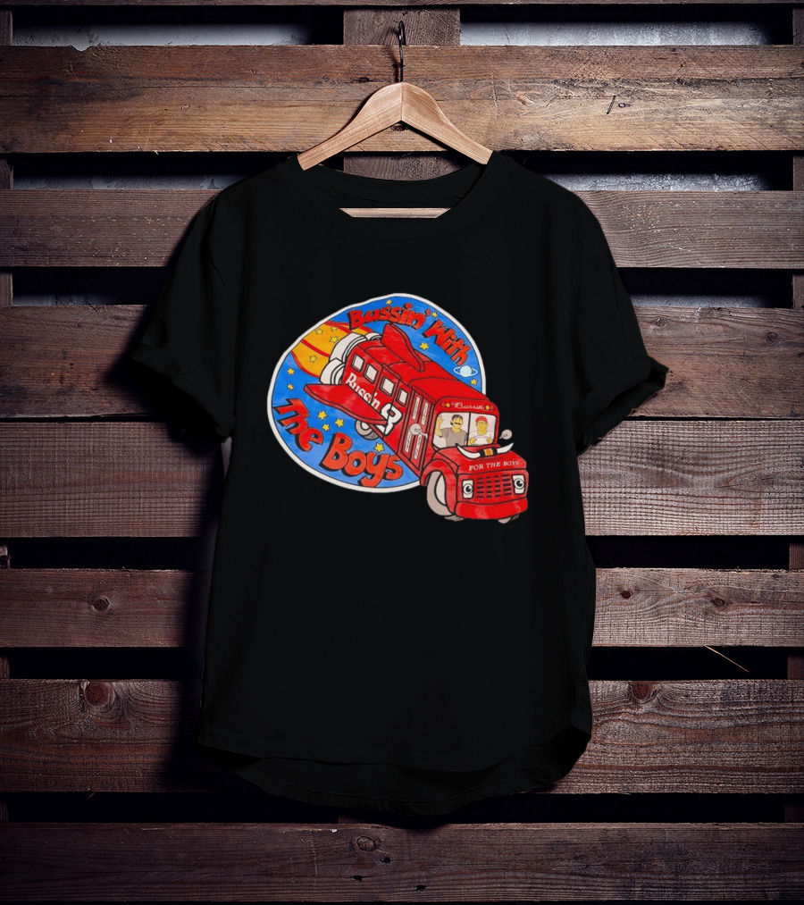 Bussin With The Boys Rocket Bus Adventure Retro Cartoon T-Shirt