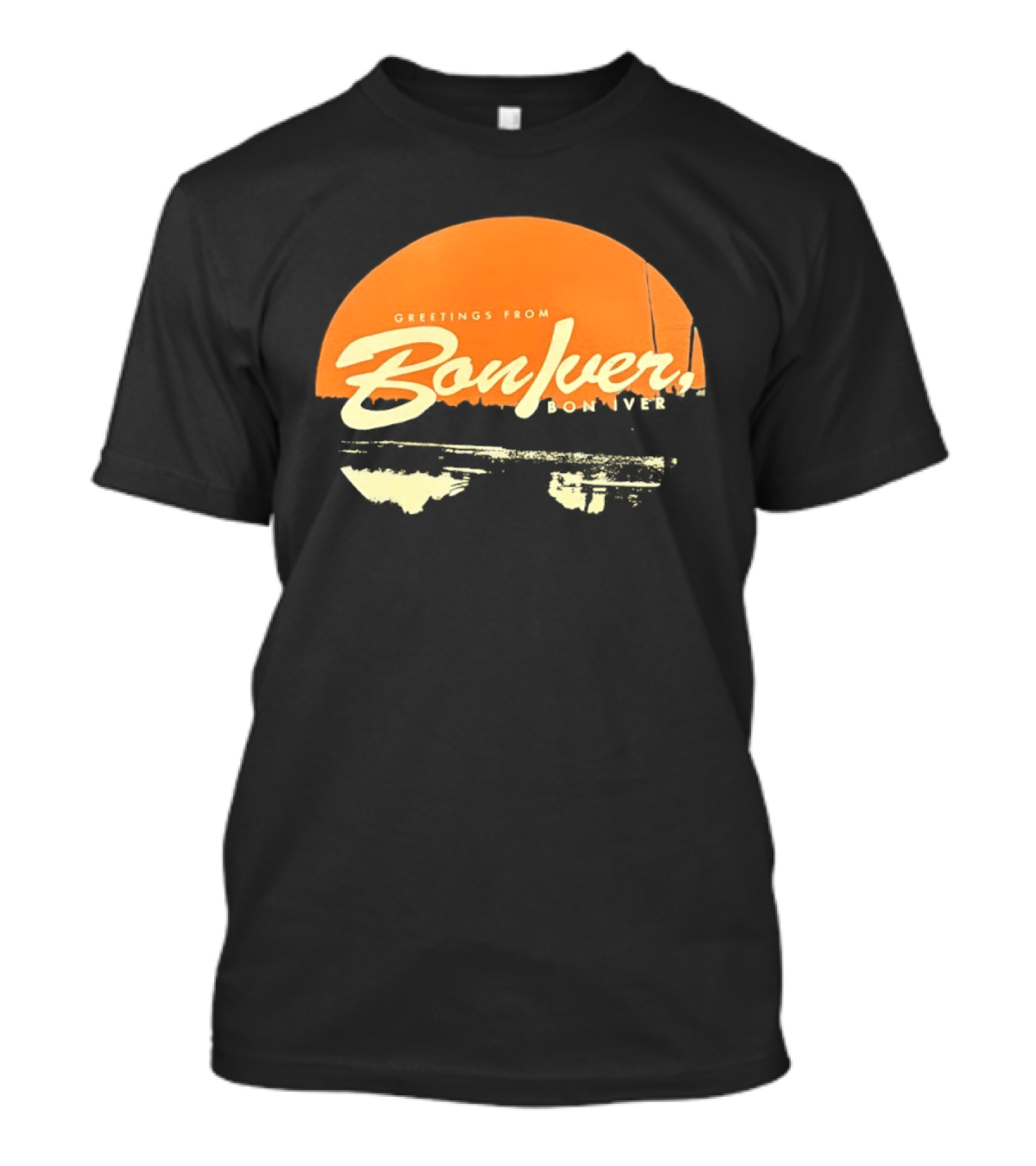 Greetings From Bon Iver Boniver Text Semi Circle Orange T-Shirt
