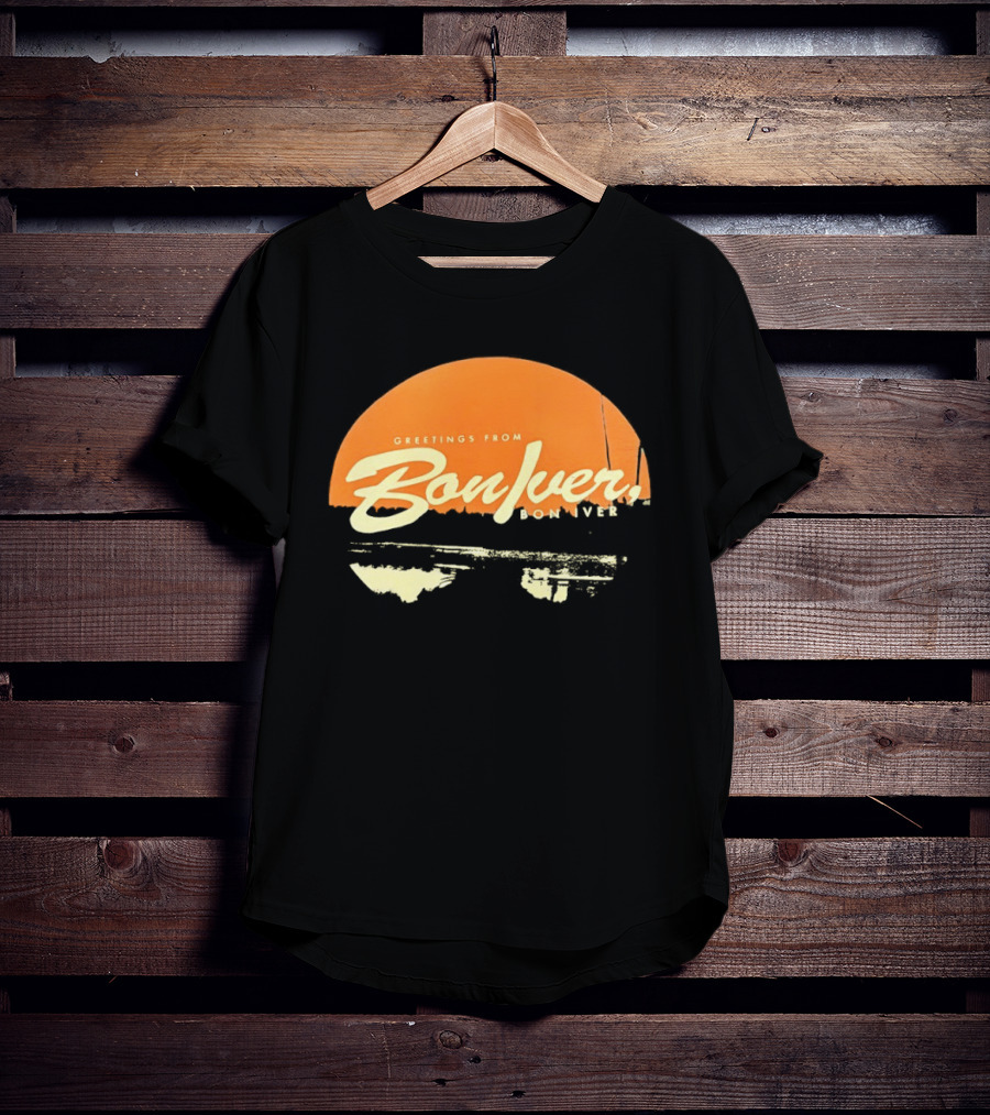 Greetings From Bon Iver Boniver Text Semi Circle Orange T-Shirt