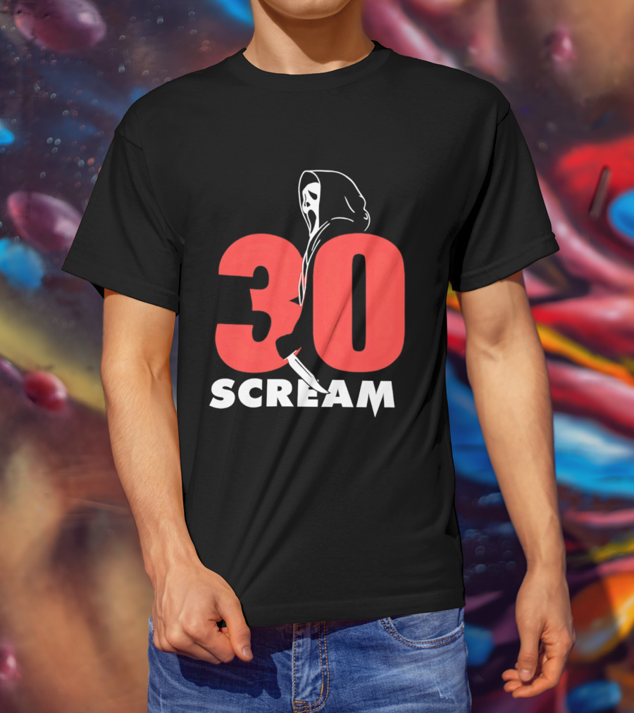 30 Scream Ghost Mask Scythe T-Shirt