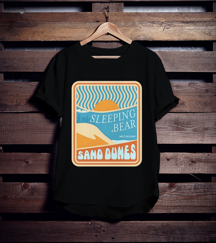 Sleeping Bear Michigan Sand Dunes Retro Sunset Scenic T-Shirt