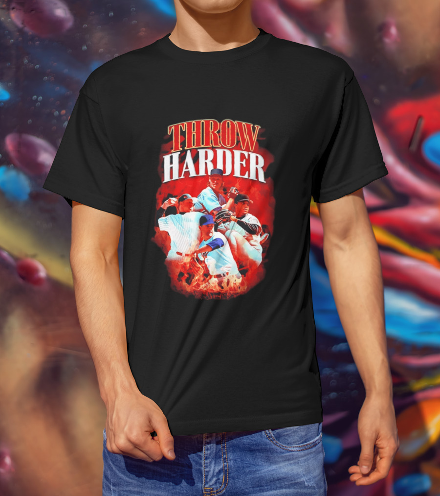 Throw Harder Baseball Players With Fire T-Shirt